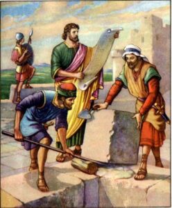 Nehemiah building walls of Jerusalem 
